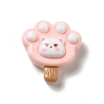 Opaque Resin Imitation Food Decoden Cabochons, Paw Print Ice Cream, Pink, 25.5x24x9.5mm