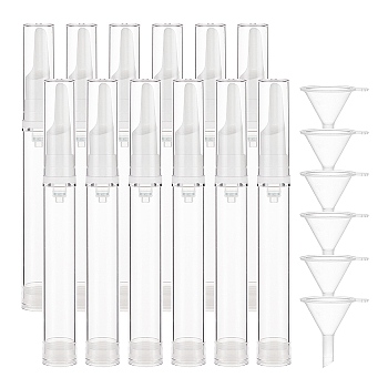 Plastic Transparent Dewar Bottles, Empty Eye Cream Tube Vials, with Transparent Plastic Funnel Hopper, Clear, 15x1.9cm, Capacity: 15ml, 12pcs