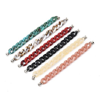 Acrylic Curb Chain for DIY Keychains, Phone Case Decoration Jewelry Accessories, with Brass Screw Nuts and Iron Screws, Platinum, Mixed Color, 187mm