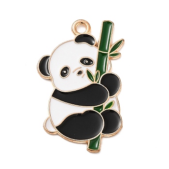 Alloy Pendant, Panda, Light Gold, Green, 31x19x1mm, Hole: 2mm