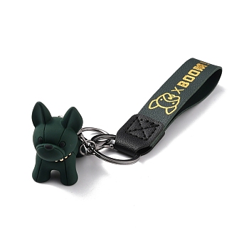 Imitation Leather Clasps Keychain, with Resin Pendants and Zinc Alloy Findings, Dog, Gunmetal, Dark Green, 18.3cm