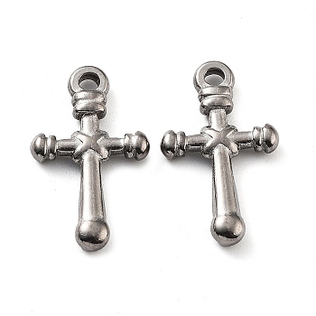 201 Stainless Steel Pendants, Cross Charm, Stainless Steel Color, 22.5x13x3mm, Hole: 2mm