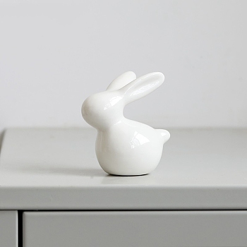 Easter Theme Ceramic Rabbit Figurines, for Home Office Desktop Decoration, White, 65x73mm