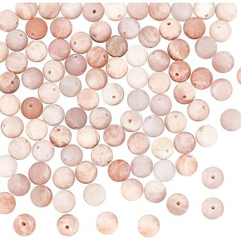 100Pcs Round Natural Sunstone Beads, Frosted, 6mm, Hole: 1mm