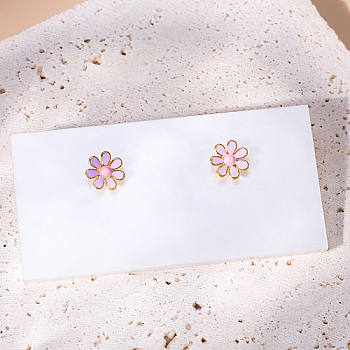 Real 18K Gold Plated Stainless Steel Stud Earrings for Women, Daisy Flower, Lilac, No Size
