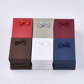Cardboard Jewelry Set Boxes, with Sponge Inside, Rectangle with Bowknot, Mixed Color, 9x7x3cm
