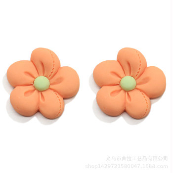 Resin Frosted Cabochons, DIY for Earrings & Bobby pin Accessories, Flower, Orange, 24x6mm