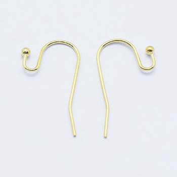 Long-Lasting Plated Brass Earring Hooks, Ear Wire, Nickel Free, Real 18K Gold Plated, 21x2mm, 19 Gauge, Pin: 0.9mm