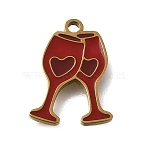 Valentine's Day 304 Stainless Steel Enamel Pendants, Wine Glasses with Heart Charms, Ion Plating(IP), Golden, 16x12x1.4mm, Hole: 1.4mm(SA-CBAA2E4-13G)