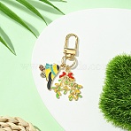 Birds Theme Alloy Enamel Pendant Decoration, with Alloy Swivel Clasps, Leaf, 63mm, Pendant: 23~30mm(KEYC-YW00153-03)