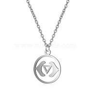 201 Stainless Steel Pendants Necklaces, with Cable Chains, Flat Round, Stainless Steel Color, 16.3 inch(40cm), 1mm(NJEW-S069-TN526-1)