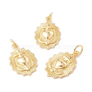 Brass Pendants, with Jump Rings, Cadmium Free & Lead Free, Long-Lasting Plated, Oval with Heart, Real 18K Gold Plated, 19x13x2.5mm, Hole: 3mm(KK-P217-07G)