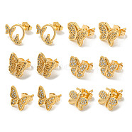 Light Gold Brass Micro Pave Cubic Zirconia Stud Earrings for Women, Butterfly, Mixed Shapes, 10~12x12~15.5mm(EJEW-E295-35KCG)