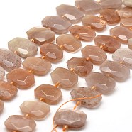 Natural Sunstone Beads Strands, Faceted, Rectangle, 15~20x20~26x6~8mm, Hole: 2mm, about 17~20pcs/strand, 14.9 inch(38cm)(G-F474-11)