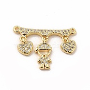 Rack Plating Brass Micro Pave Clear Cubic Zirconia Heart Connector Charms, Cadmium Free & Lead Free, Real 18K Gold Plated, Boy Pattern, 16x22x2mm, Hole: 1mm(KK-G456-01G-03)