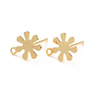 201 Stainless Steel Stud Earrings Findings, with 304 Stainless Steel Pin and Loop, Flower, Real 18K Gold Plated, 11.5x9mm, Hole: 1.2mm, Pin: 0.7mm(STAS-C044-04G)