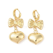 Bowknot with Heart Brass Hoop Earrings for Women, Golden, 46x20mm(EJEW-S231-04G-01)