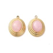 Natural Rose Quartz Pendants, 304 Stainless Steel Oval Charms, Real 14K Gold Plated, 18.5x13.5x8mm, Hole: 1.4mm(STAS-L025-006G-01)