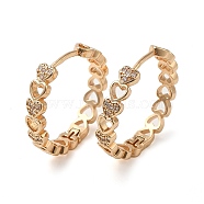 Brass Micro Pave Cubic Zirconia Hoop Earrings for Women, Hollow Heart, Light Gold, 25.5x4.5mm(EJEW-M238-15KCG)