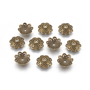 Tibetan Style Bead Caps, Cadmium Free & Nickel Free & Lead Free, Flower, Antique Bronze, 12x12x4mm, Hole: 1.5mm(TIBE-60309-AB-FF)