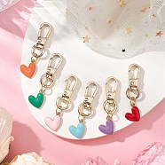 Alloy Enamel Heart Pendant Decorations, Alloy Swivel Clasps Charm for Bag Ornaments, Mixed Color, 51mm, 10pcs/set(HJEW-JM02519)