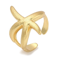 Rack Plating Brass Cuff Finger Rings for Women, Cadmium Free & Lead Free, Long-Lasting Plated, Real 18K Gold Plated, Starfish, 25mm, Inner Diameter: adjustable(RJEW-C114-13J-G)