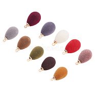 Flocky Acrylic Pendants, with Brass Findings, Teardrop, Golden, Mixed Color, 18.5x9.5mm, Hole: 1.6mm(FIND-T046-32)
