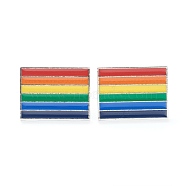 Alloy Enamel Brooches, Enamel Pin, with Butterfly Clutches, Rainbow Rectangle, Platinum, Colorful, 18.5x24.5x10mm(JEWB-M020-17-P)