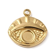 304 Stainless Steel Pendant Cabochon Settings, Eye, Real 14K Gold Plated, Tray: 3.7mm, 15x14x2mm, Hole: 1.3mm(STAS-K263-42G)