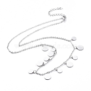 304 Stainless Steel Pendant Necklace, Flat Round, Stainless Steel Color, 17.71 inch(45cm), 1.5mm(NJEW-G334-08P)