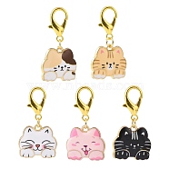Cat Alloy Enamel Pendants Decorations Set, Lobster Clasp Charms, Clip-on Charm, for Keychain, Purse, Backpack Ornament, Mixed Color, 34mm(HJEW-JM00823)