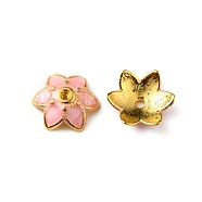 6-Petal Alloy Enamel Bead Caps, Flower, Pink, 10x8.5x3mm, Hole: 1.2mm(ENAM-WH0063-01A)