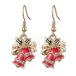 Christmas Theme Alloy Rhinestone Dangle Earrings, Enamel Style, 304 Stainless Steel Earrings for Women, Christmas Bell, 36.5x15mm(EJEW-JE05830-04)