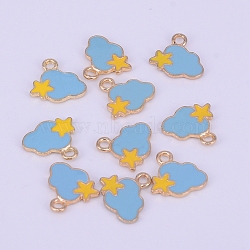 Alloy Enamel Pendants, Cloud and Star, Golden, Sky Blue, 16x17x2mm, Hole: 2mm(ENAM-TAC0005-01C)