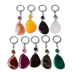 Iron with Alloy Natural Agate Pendant Keychain, Dyed, Teardrop, Mixed Color, 112mm(G-Q169-04P)