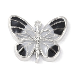 Rack Plating Alloy Enamel Pendants, with Rhinestones and Glitter Powder , Cadmium Free & Nickel Free & Lead Free, Butterfly Charm, Black, 19x23x6mm, Hole: 1.4mm(PALLOY-F018-22P-04)