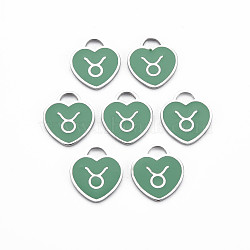 304 Stainless Steel Pendants, with Enamel, Heart with 12 Constellations, Stainless Steel Color, 16.5x14.5x1.5mm, Hole: 3x3.5mm(STAS-S117-025F)
