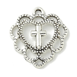 Tibetan Style Alloy Pendants, Lead Free & Cadmium Free, Heart with Cross, Antique Silver, 21.5x19.5x2.5mm, Hole: 1.5mm(TIBE-I026-6016AS)