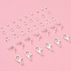 DIY Jewelry Making Finding Kit, Including Zinc Alloy Lobster Claw Clasps, Iron Jump Rings, Brass Crimp Beads & End Bead Tips & Wire Guardian, Silver, 300Pcs/bag(DIY-YW0007-71)