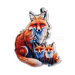 Cartoon Animal Printed Acrylic Pendants Decorations, Wolf, 43.5x33x2mm, Hole: 1.6mm(OACR-R264-01B)