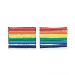 Alloy Enamel Brooches, Enamel Pin, with Butterfly Clutches, Rainbow Rectangle, Platinum, Colorful, 18.5x24.5x10mm(JEWB-M020-17-P)