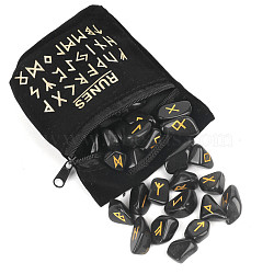 Natural Obsidian Rune Stones, Tumbled Stone, Healing Stones for Chakras Balancing, Crystal Therapy, Meditation, Reiki, Divination Stone, Nuggets, 10~30mm, 24pcs/bag(WG37990-11)