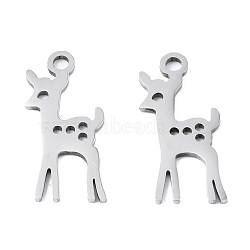 201 Stainless Steel Pendants, Laser Cut, Deer, Stainless Steel Color, 19.5x9x1mm, Hole: 1.4mm(STAS-T044-255P)