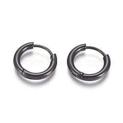 304 Stainless Steel Huggie Hoop Earrings, Hypoallergenic Earrings, with 316 Surgical Stainless Steel Pin Ion Plating(IP), Electrophoresis Black, 10 Gauge, 16x2.5mm, Pin: 1mm, Inner Diameter: 10mm(EJEW-F111B-16mm-B)