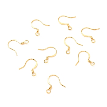 Brass Earring Hooks, with Horizontal Loop, Long-Lasting Plated, Real 18K Gold Plated, 17x16x0.7mm, Hole: 2mm, 21 Gauge, Pin: 0.7mm