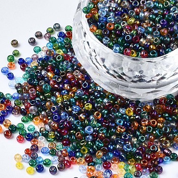 Glass Round Seed Beads, Transparent Colours Rainbow, Round Hole, Colorful, 2~2.5x1.5~2mm, Hole: 0.8mm, about 450g/pound