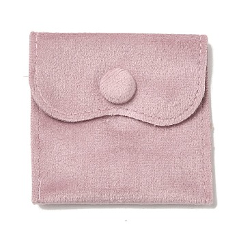 Velvet Jewelry Pouches, Jewelry Gift Bags with Snap Button, for Ring Necklace Earring Bracelet Storage, Square, Flamingo, 7x6.9x0.2cm