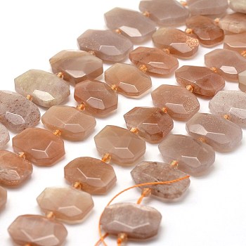 Natural Sunstone Beads Strands, Faceted, Rectangle, 15~20x20~26x6~8mm, Hole: 2mm, about 17~20pcs/strand, 14.9 inch(38cm)