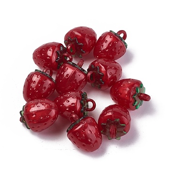 Korea Acrylic Pendants, Strawberry, Red, 18.8x13.5x13.5mm, Hole: 3mm