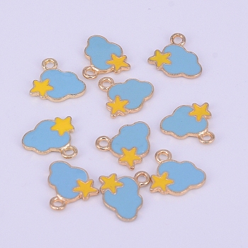 Alloy Enamel Pendants, Cloud and Star, Golden, Sky Blue, 16x17x2mm, Hole: 2mm